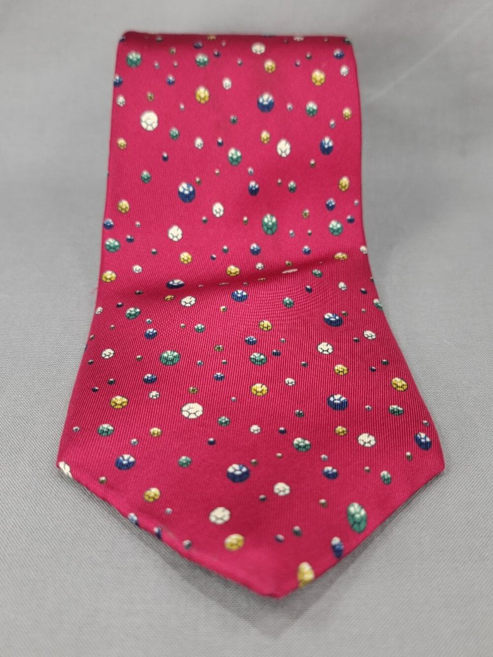 Perry Ellis Portfolio Silk Necktie Tie Mens Red Green Yellow Floral Dot Print